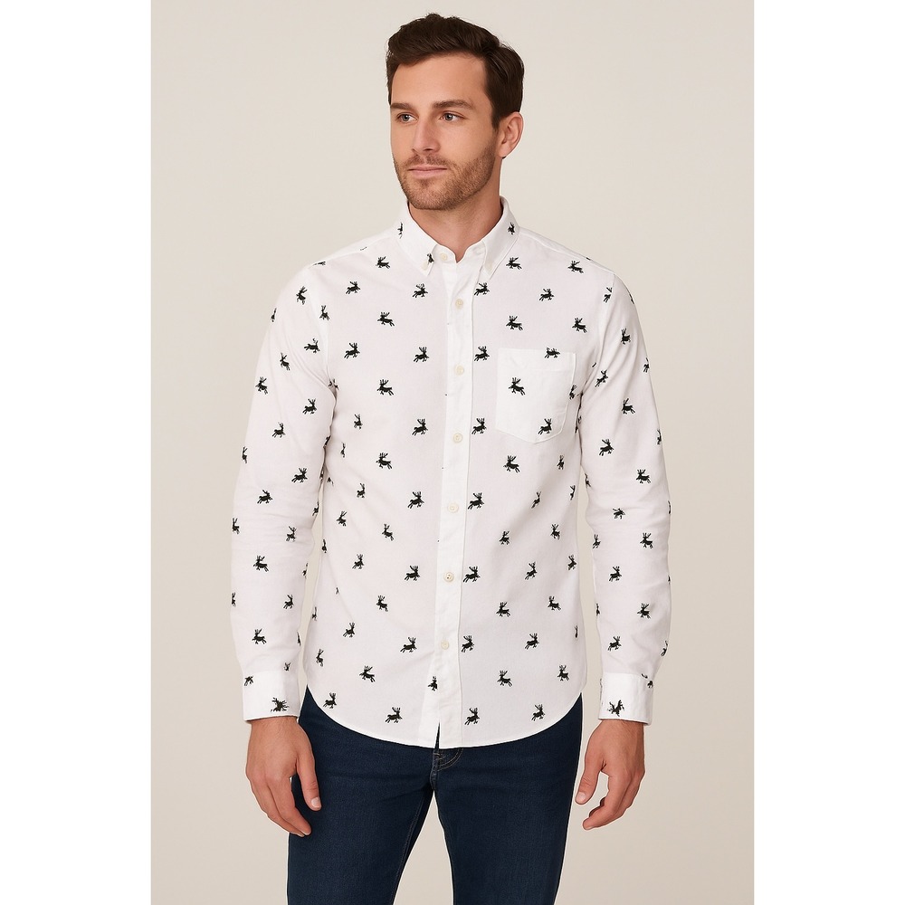 Goodfellow‎ & Co. Mens Button Down Shirt Small Reindeer Print Poplin Christmas